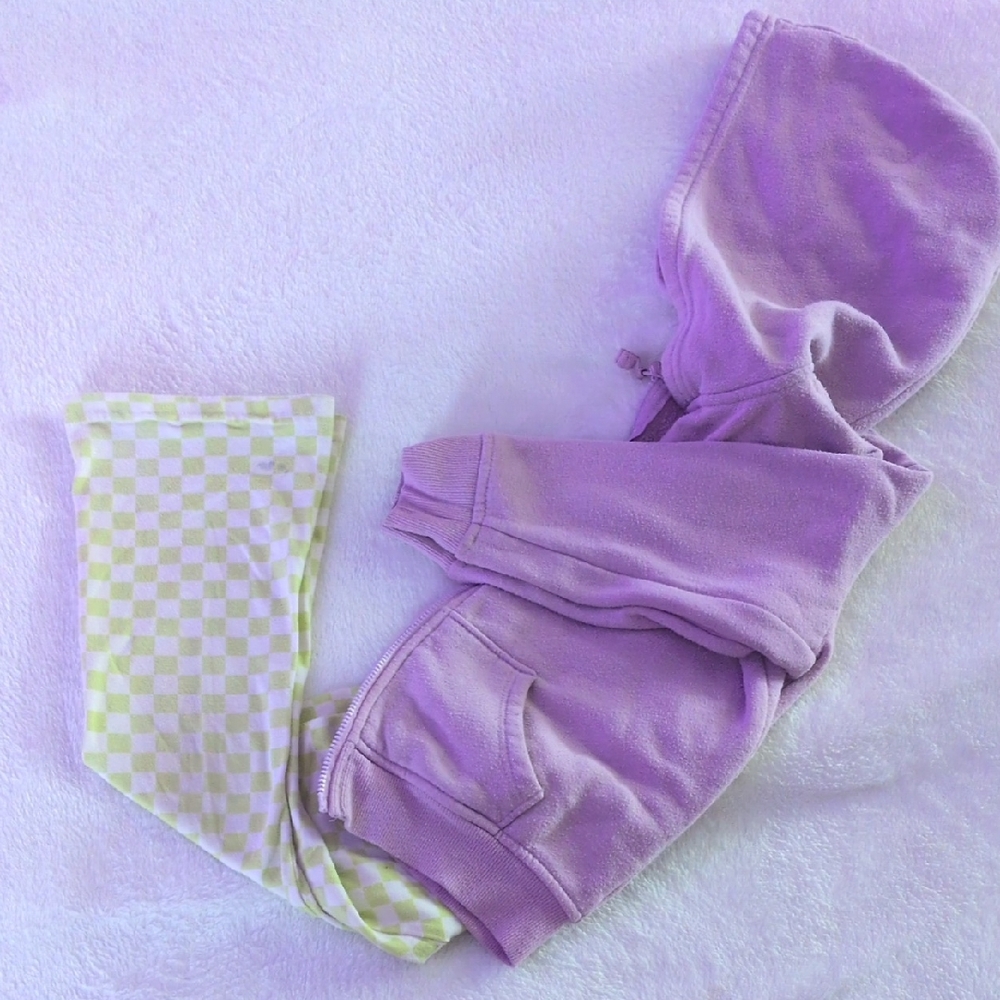 Kids Lavender Hoodie and Checkered Pants Set